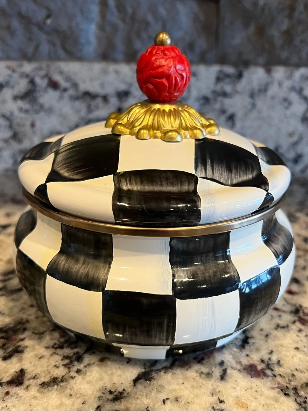 Mackenzie-Childs Courtly Check Squashed Pot. Like New!